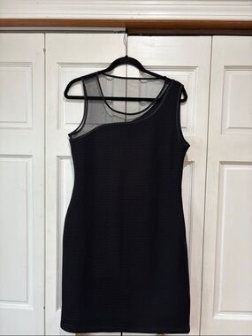 Tribal Black One-Shoulder Mesh Yoke Dress